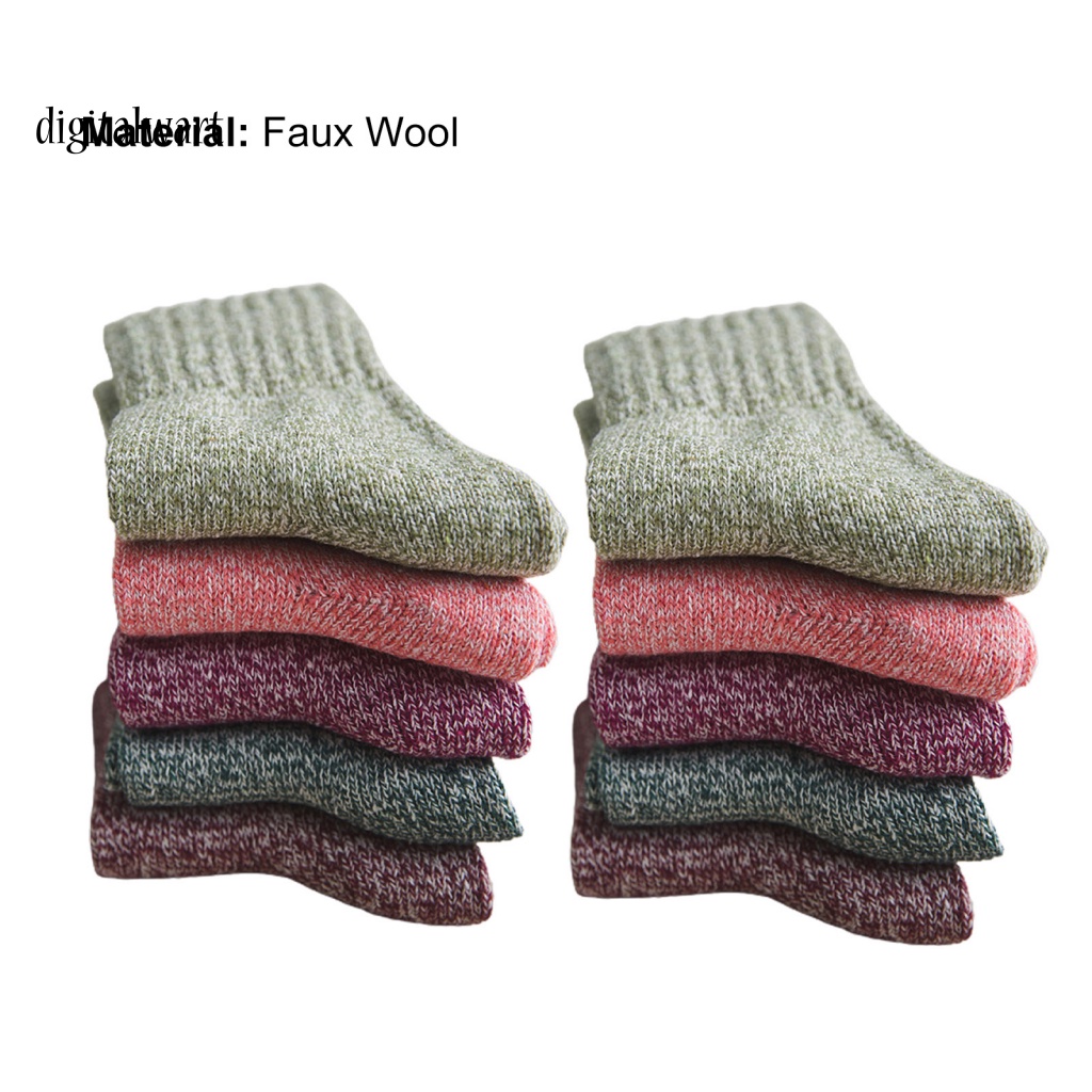 Kỹ Thuật Số| Set 5 Đôi Vớ Len Cổ Trung Màu Sắc Đơn Giản Dành Cho Nữ