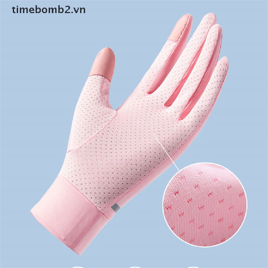 { # Găng Tay Lái Xe Bằng Lụa Lạnh Mỏng Phối Lưới Thoáng Khí Chống Bỏng Thời Trang Mùa Hè Cho Nữ