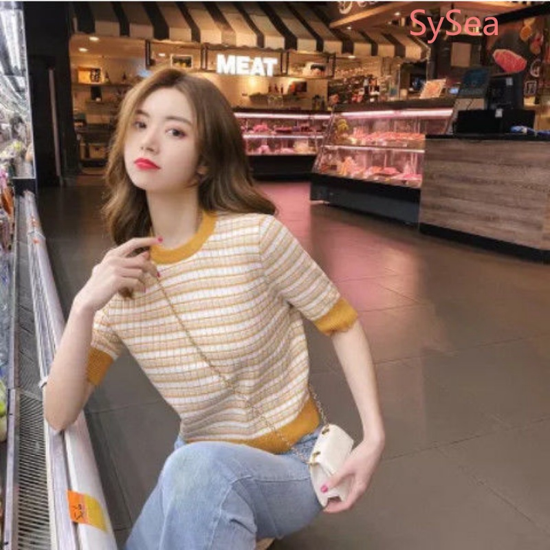 Áo Dệt Kim Tay Ngắn Chất Liệu Lụa Lạnh Thời Trang Mùa Hè Cho Nữ