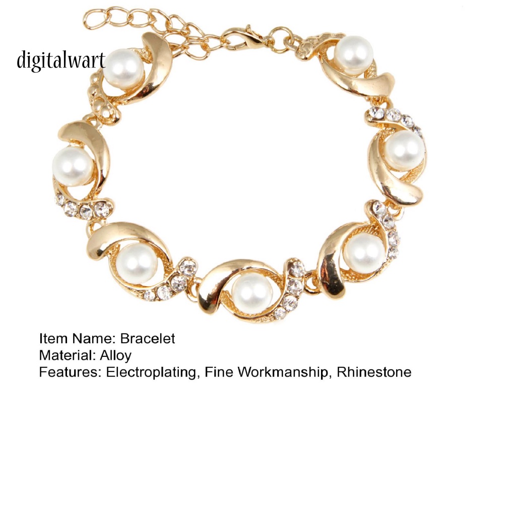 Kỹ Thuật Số| Vòng Tay Mạ Điện Đính Đá Ngọc Trai Giả Sang Trọng Có Thể Điều Chỉnh Cho Nữ