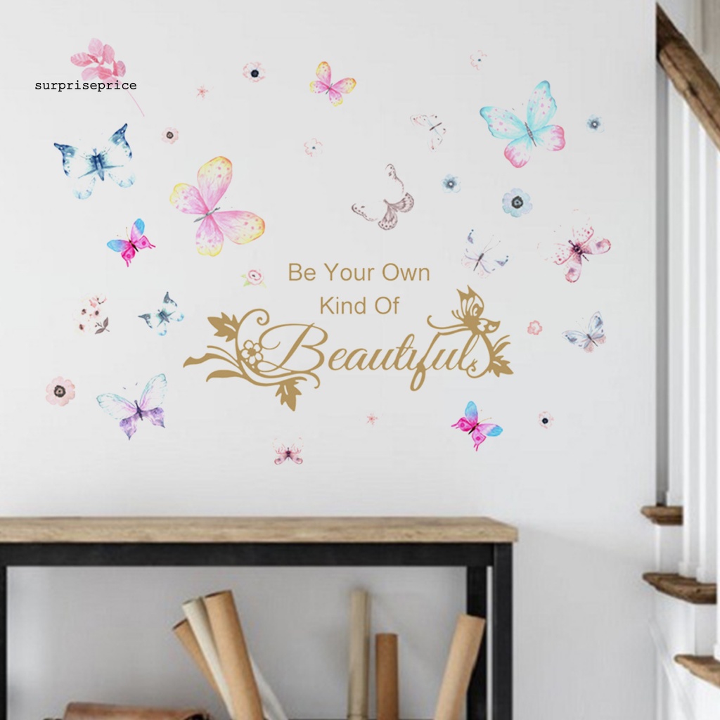 Set 2 Sticker Dán Tường Tự Dính Họa Tiết Bướm Và Chữ Dễ Thương Để Trang Trí Phòng Học