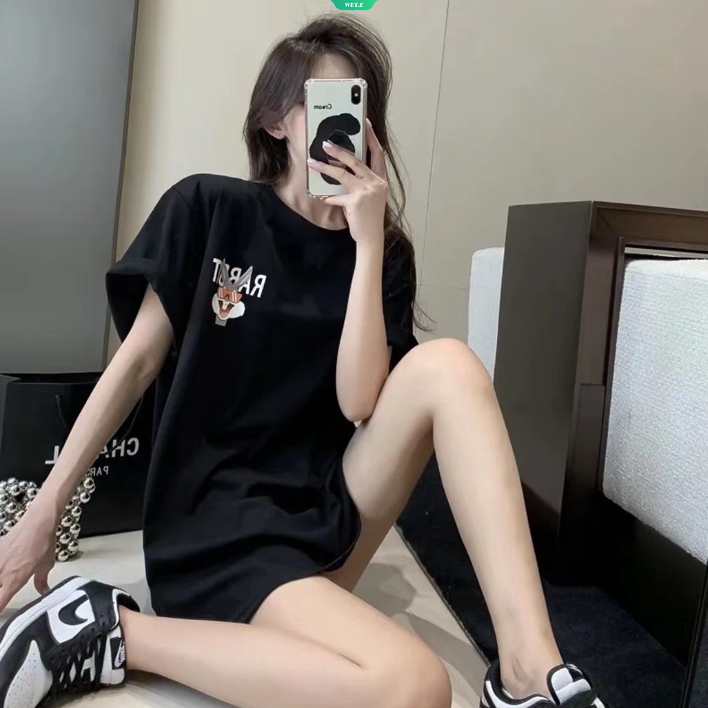 Áo Thun Cotton Tay Ngắn In Chữ Và Thỏ Thời Trang Mùa Hè 2023 Dành Cho Nữ