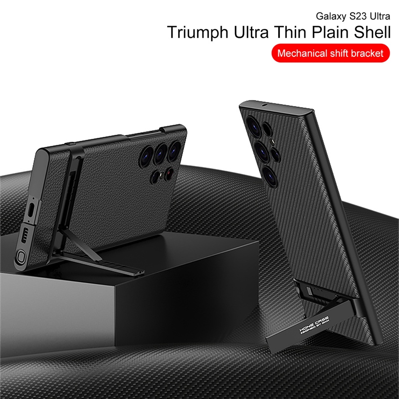 Bao Da Siêu Mỏng Màu Trơn Kèm Giá Đỡ Chuyển Số Sang Trọng Cho Samsung Galaxy S23 Ultra S23 Plus