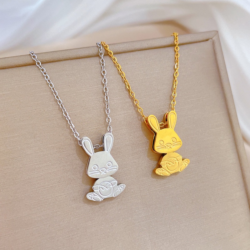 Dây Chuyền Mạ Vàng Thật Hình Thỏ Phong Cách Tối Giản Cá Tính Cho Nữ ins