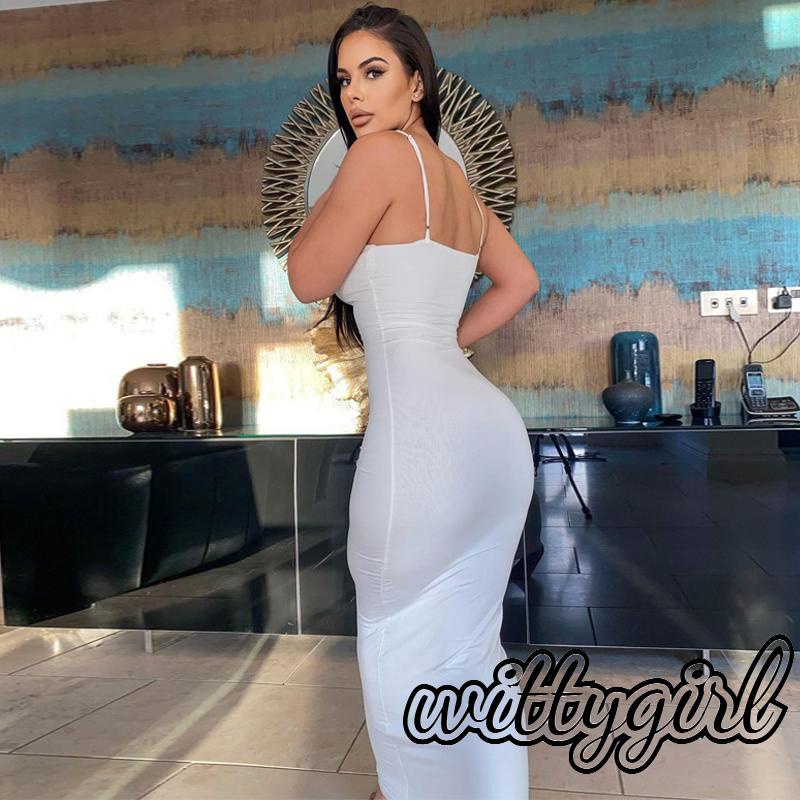 Đầm Dài Dáng Ôm Không Tay Màu Trơn Thời Trang Mùa Hè Dành Cho Nữ