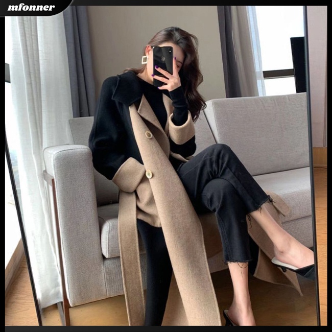 Áo Khoác Tay Dài Cỡ Lớn Màu Sắc Tương Phản Thời Trang Sang Trọng Cho Nữ