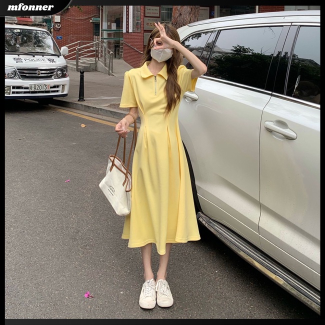 Đầm Thun Polo Tay Ngắn Màu Sắc Thời Trang Cho Nữ