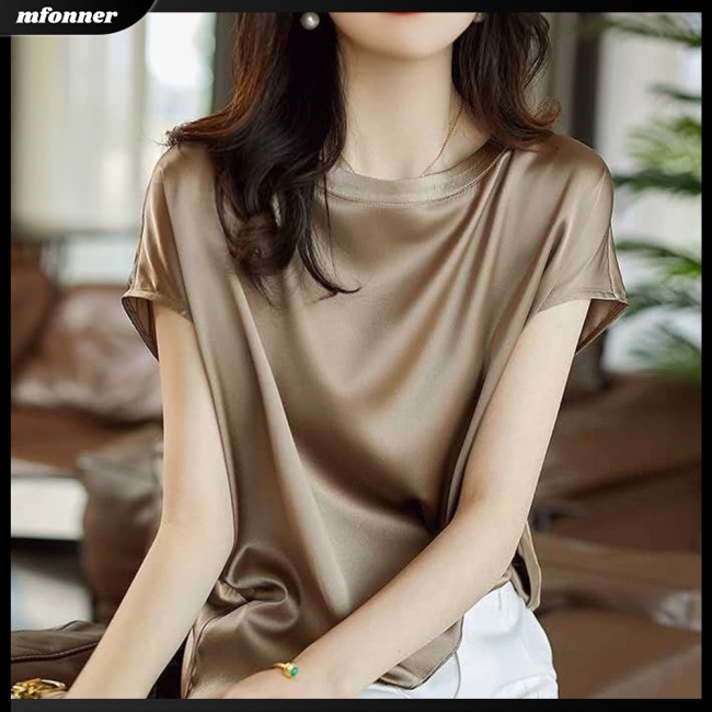 Áo Thun Raglan Tay Ngắn Cổ Tròn Màu Sắc Đơn Giản Cho Nữ