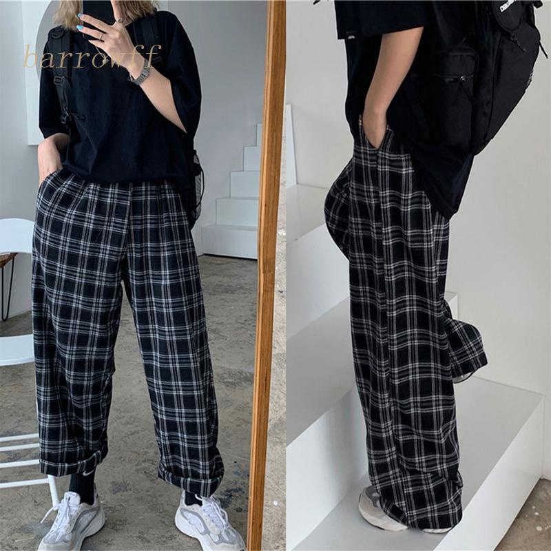 Quần Baggy Ống Rộng Họa Tiết Kẻ Sọc Caro Phong Cách Hip Hop Thời Trang Mùa Hè Cho Nữ