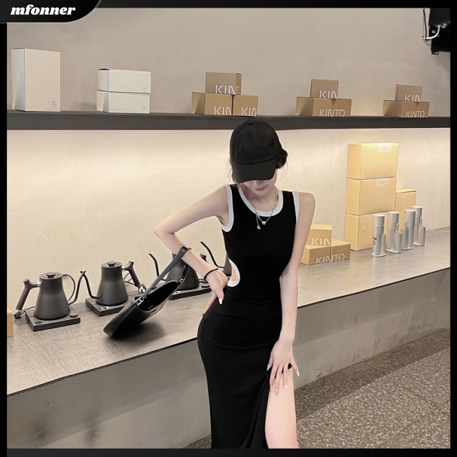 Đầm Midi Sát Nách Cổ Tròn Ôm Dáng Xẻ Tà Quyến Rũ Thời Trang Cho Nữ