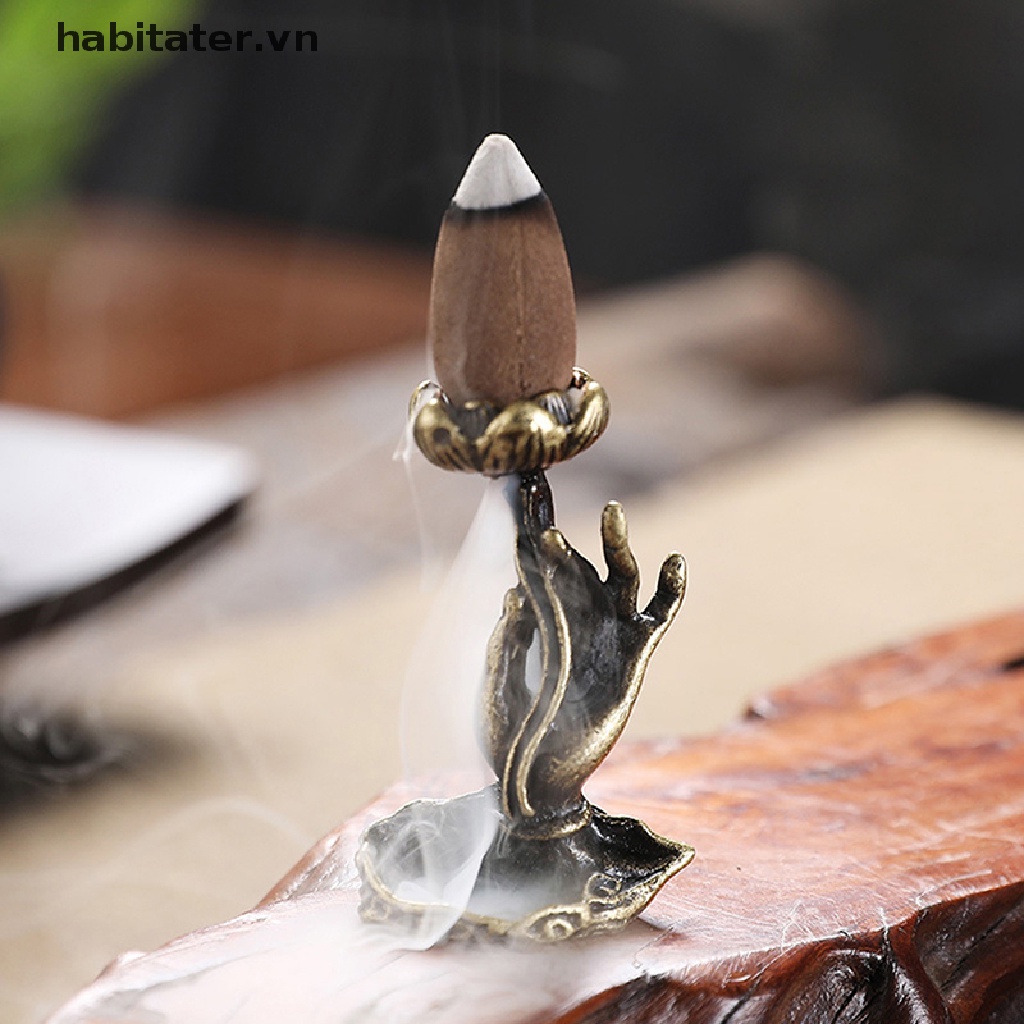 Thác Khói Trầm Hương Hình Bàn Tay Phật Bằng Đồng Nguyên Chất