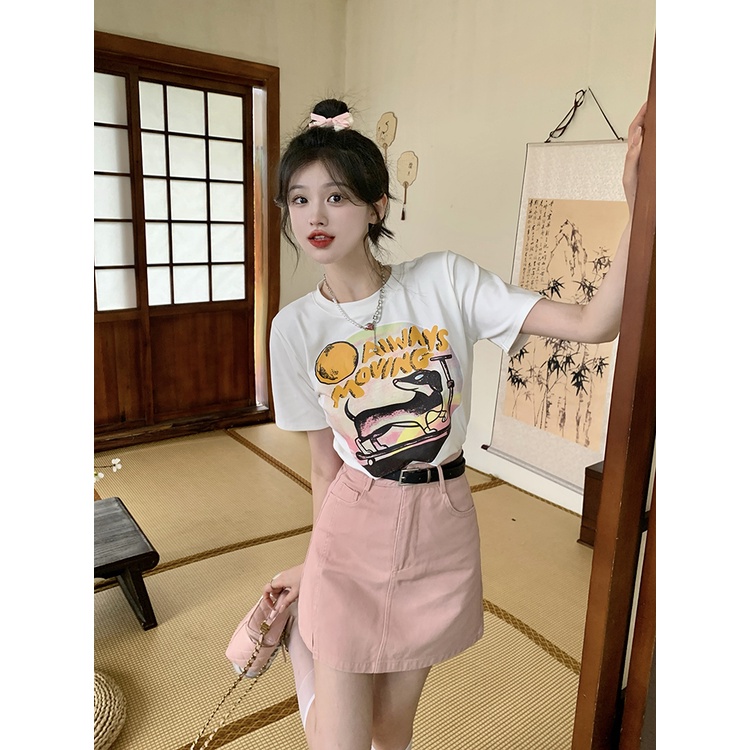 Áo Thun Tay Ngắn Dáng Ôm In Họa Tiết Chú Cún Kiểu Hàn Quốc Thời Trang Mùa Hè Cho