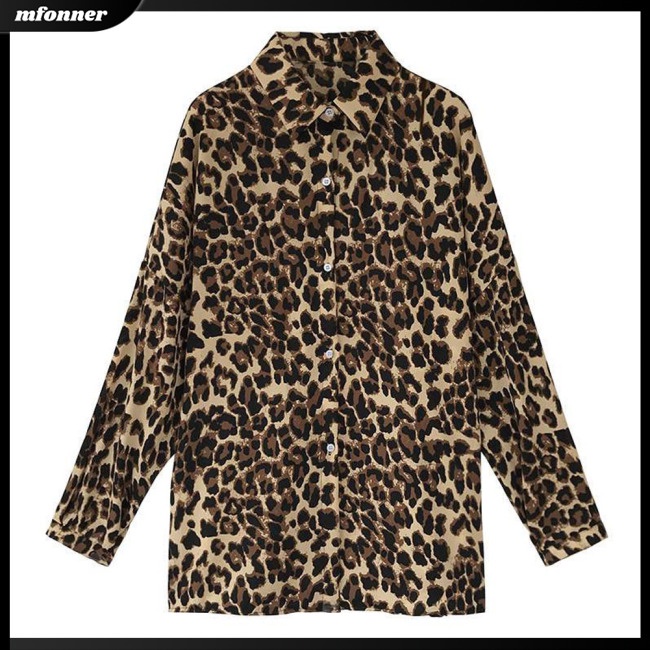 Áo Sơ Mi Tay Dài Dáng Rộng In Họa Tiết Da Báo Thời Trang Xuân Hè Cho Nữ