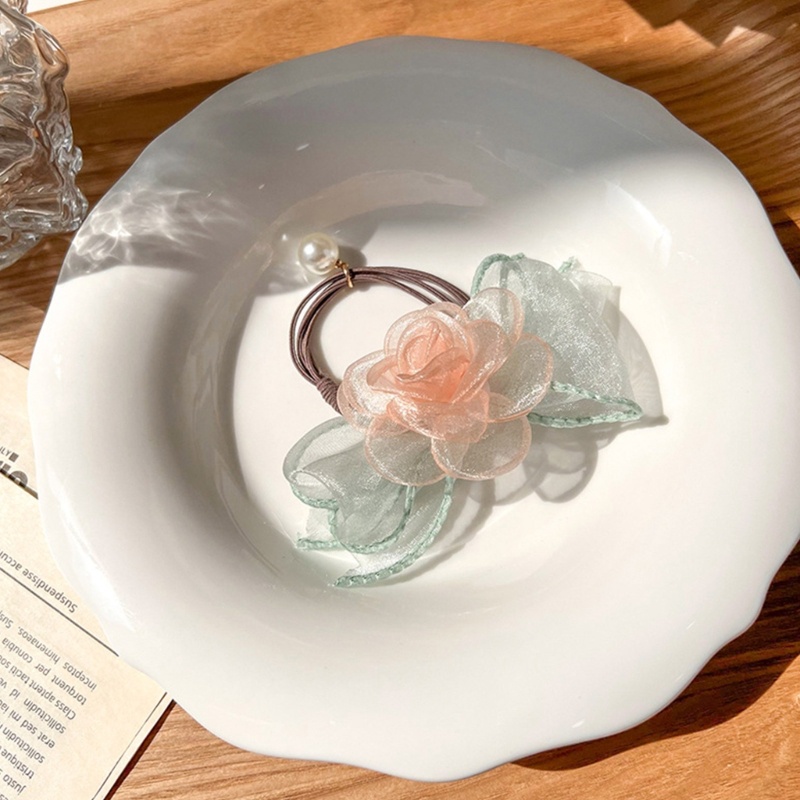 Dây Buộc Tóc Co Giãn Đính Nơ Hoa Trà Nhiều Màu Sắc Cho Bé Gái