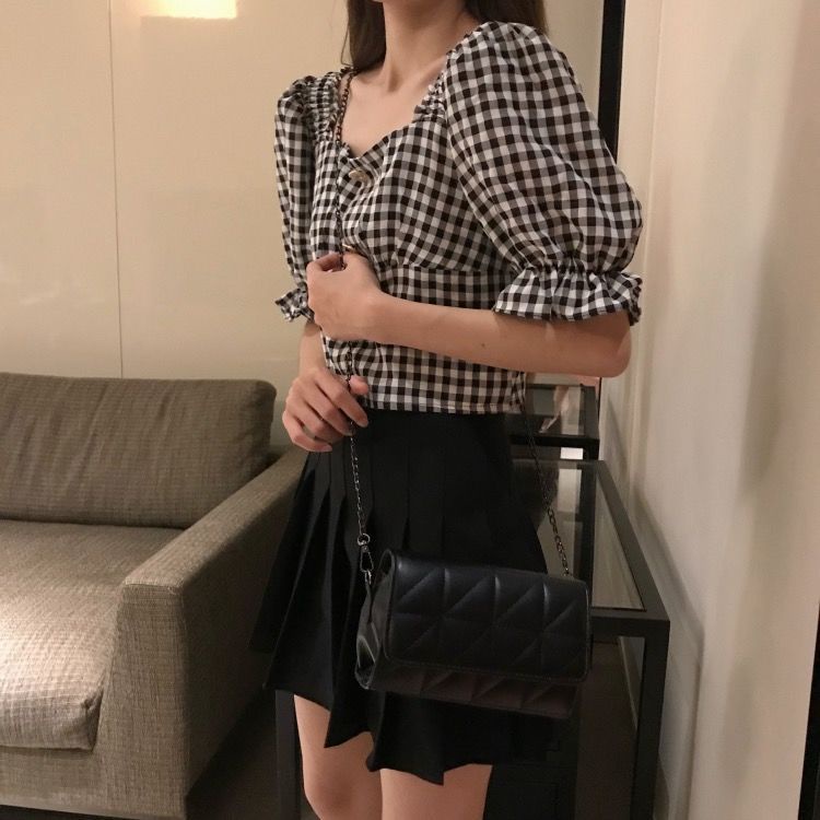 Áo Kiểu Tay Phồng Ngắn Dáng Ôm Thời Trang Hàn Quốc Xinh Xắn Cho Nữ