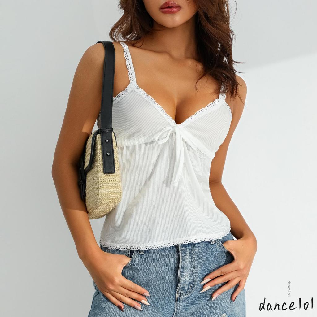 Áo Ba Lỗ Cổ Chữ V Màu Sắc Đơn Giản Cho Nữ dance1o1-y2k E