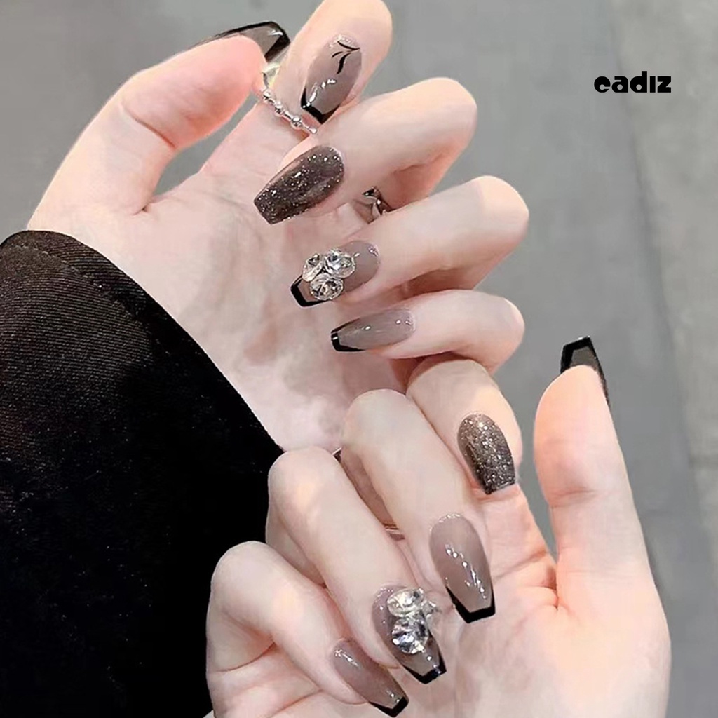 Bộ 24 Móng Tay Giả Ngắn Màu Đen Thanh Lịch Dễ Tháo Rời Không Harm DIY