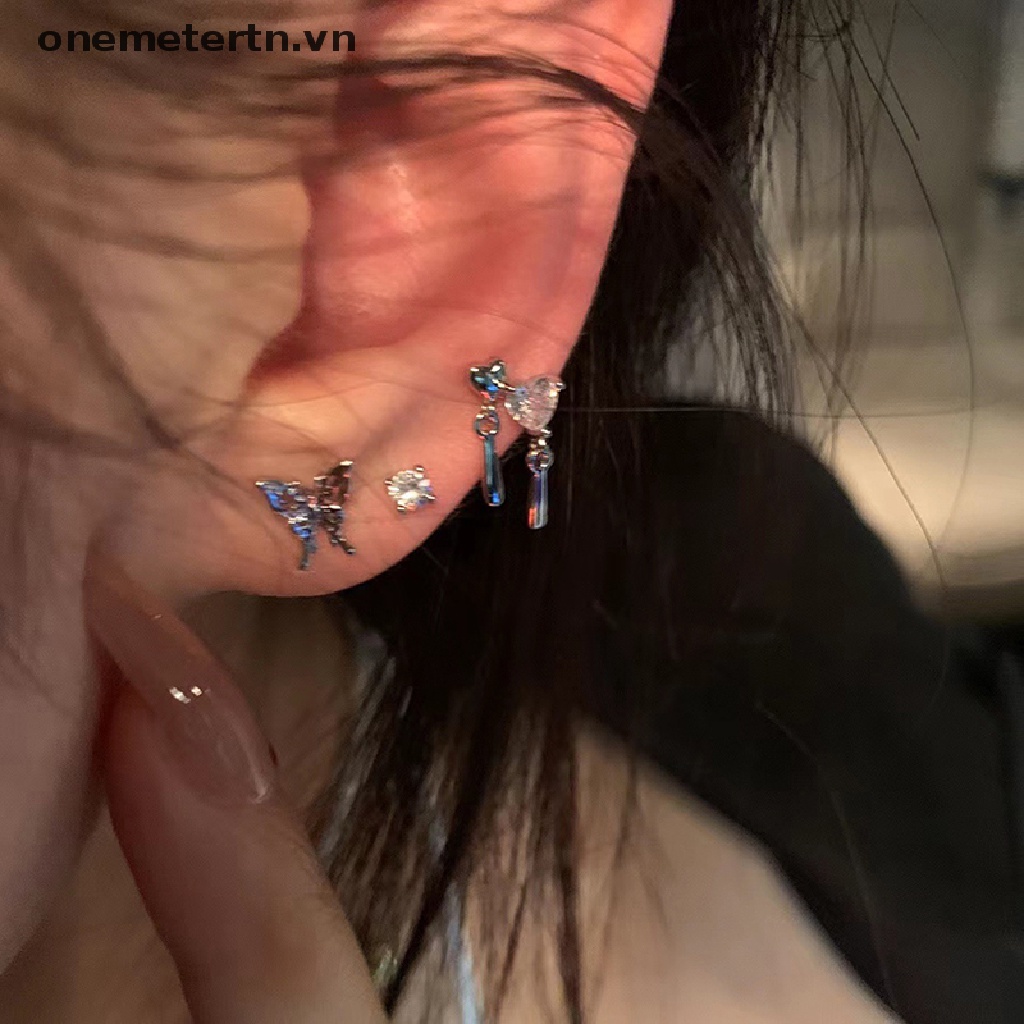 Set 6 Bông Tai Bạc Dạng Vòng Phong Cách Vintage Hàn Quốc Thời Trang Cho Nữ Y2K