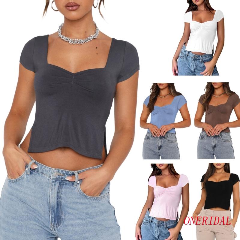 Áo Croptop Tay Ngắn Hở Lưng Xẻ Tà Quyến Rũ Dành Cho Nữ