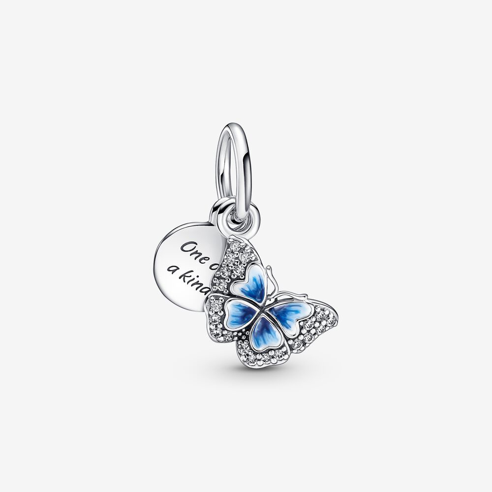 Charm Pandora Blue Butterfly &amp; Quote Double Dangle Charm 1259 - Bạc S925
