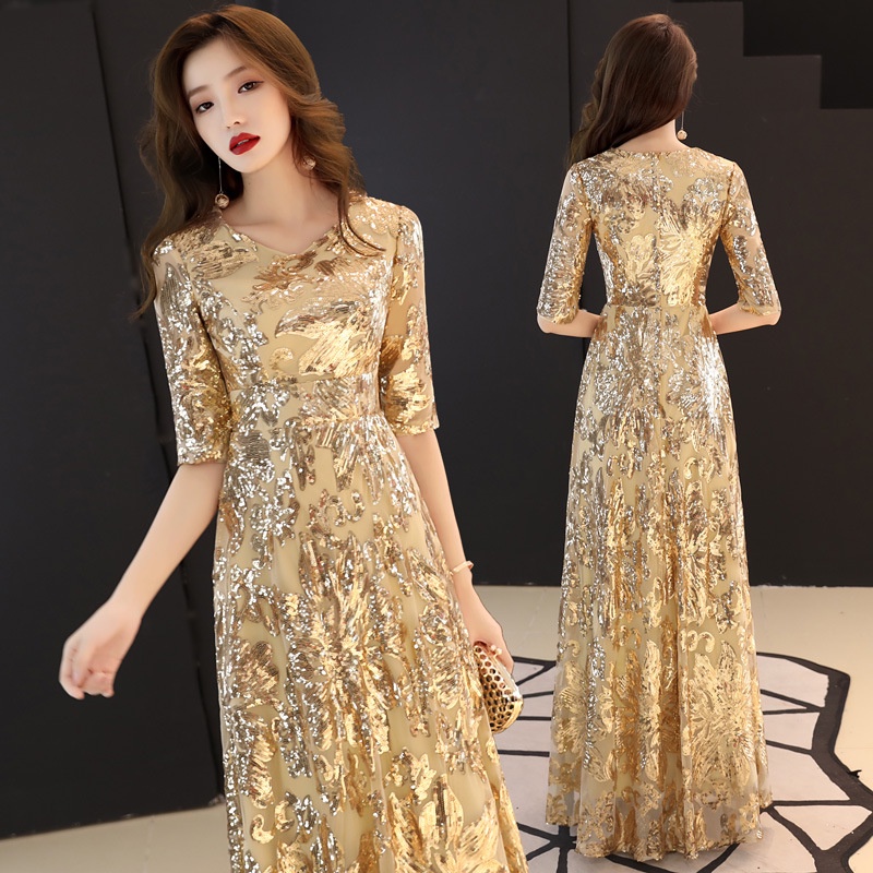 Đầm Dự Tiệc Dáng Dài Form Ôm Màu Vàng Thời Trang Thanh Lịch