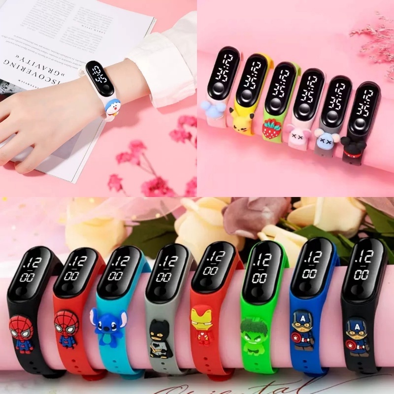 Đồng Hồ Điện Tử LED Thể Thao Chống Nước Dây Silicon Chạm Cảm Ứng Hoạt Hình Kachumi Doraemon Spider Làm Quà Tặng Cho Bé Trai Và Bé Gái