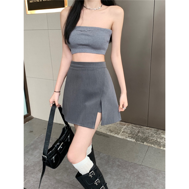 SUXI Chân Váy Chữ A Lưng Cao Màu Sắc Đơn Giản Thời Trang Mùa Hè Cho Nữ