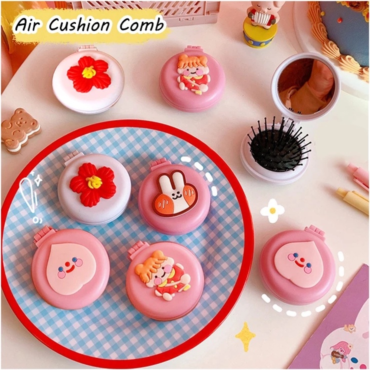 Lược Chải Tóc Dạng Túi Khí Mềm Gấp Được 2 Trong 1 Tích Hợp Gương Hình Hoạt Hình Dành Cho Bạn Nữ