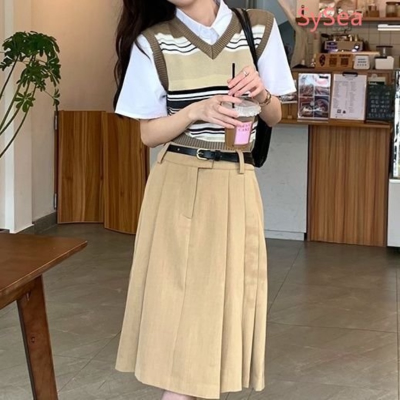 Áo Hai Dây Dệt Kim Kẻ Sọc Thời Trang Retro Cho Nữ