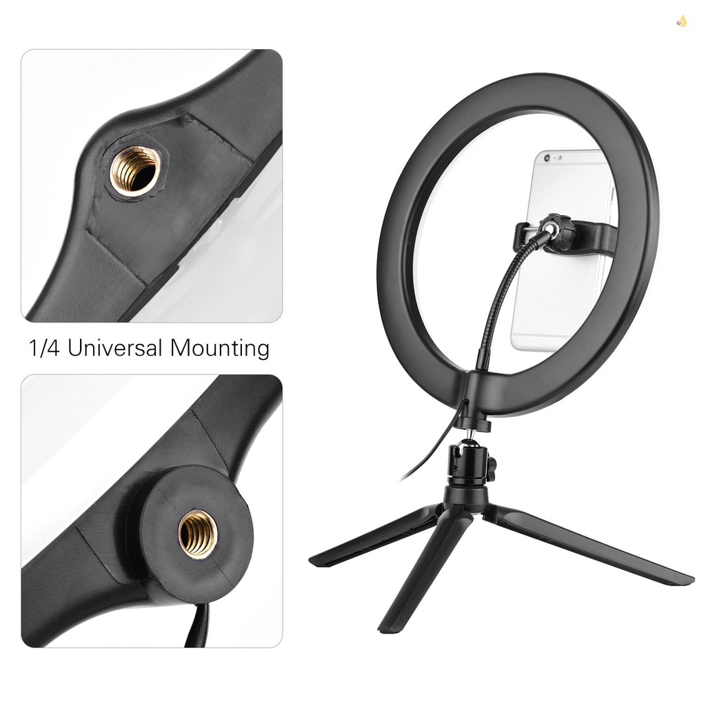 (mynivn) Bộ Dụng Cụ Chụp Ảnh Andoer Với Vòng Đèn LED 10inch Mini Điều Khiển Từ Xa Kèm Giá Đỡ Điện Thoại