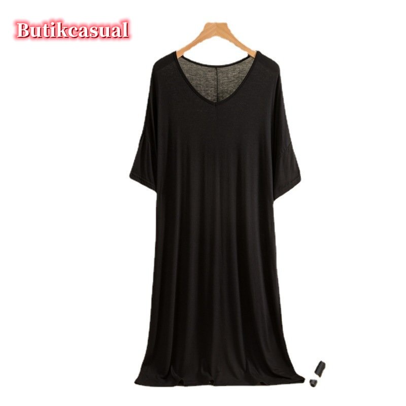 Đầm Cotton Modal Dáng Chữ A Cổ Tròn Tay Cánh Dơi Màu Trơn Thoải Mái Thời Trang Mùa Hè Cho Nữ