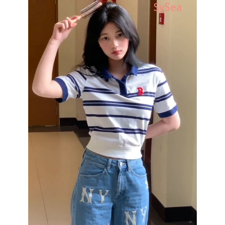 Áo Sơ Mi Tay Ngắn Kẻ Sọc Thời Trang Mùa Hè Hàn Quốc Cho Nữ
