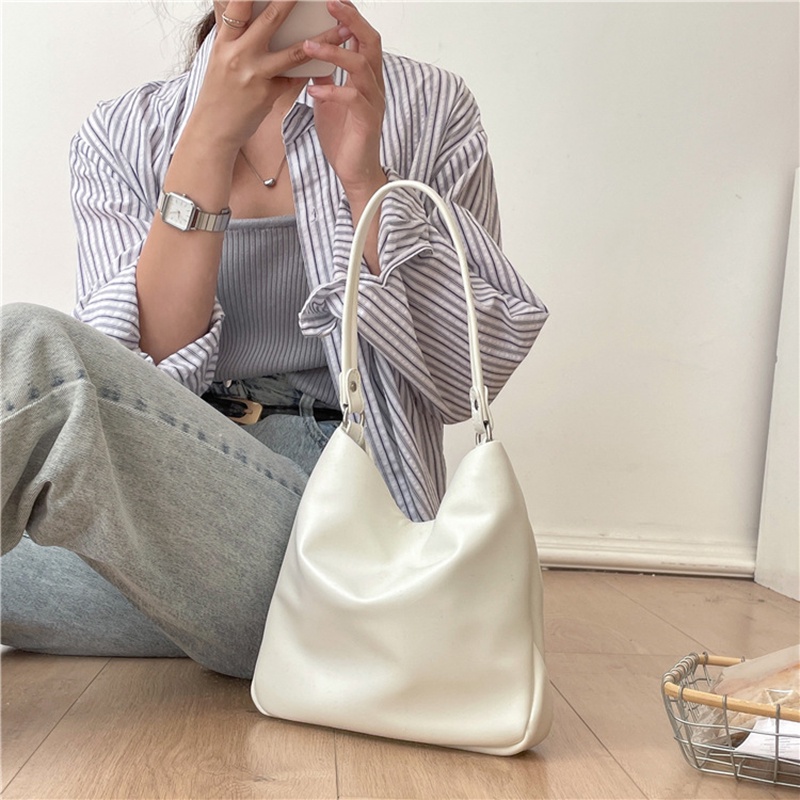 Túi Xách Da PU Sức Chứa Lớn Màu Bạc Thời Trang Cho Nữ