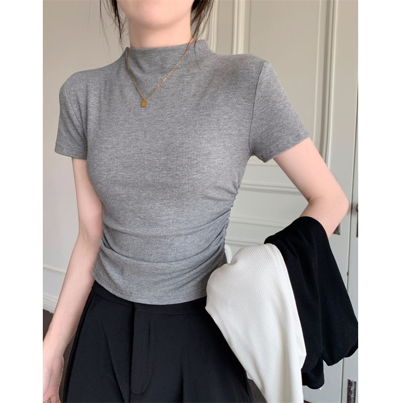 Áo Thun Tay Ngắn Cổ Lọ Ôm Dáng Thời Trang Hè Phong Cách Hàn Quốc Cho Nữ