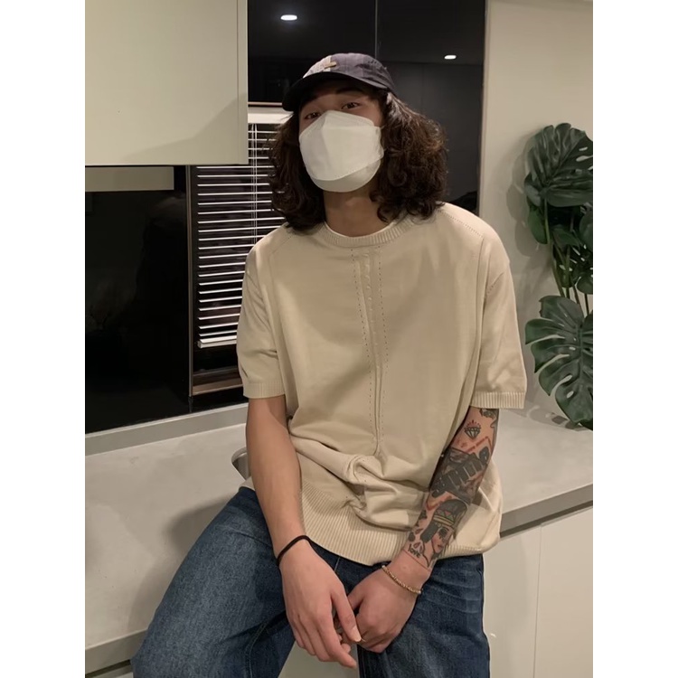 Áo Thun Dệt Kim Ngắn Tay Cổ Tròn Thiết Kế Đơn Giản Thời Trang Cho Nam