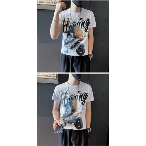 Áo Thun Cotton Tay Ngắn Cổ Tròn In Họa Tiết Hoạt Hình Thời Trang Mùa Hè Cho Nam