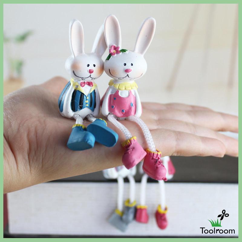 Set 4 Bức Tượng Thỏ Bằng Nhựa Resin Để Bàn Trang Trí