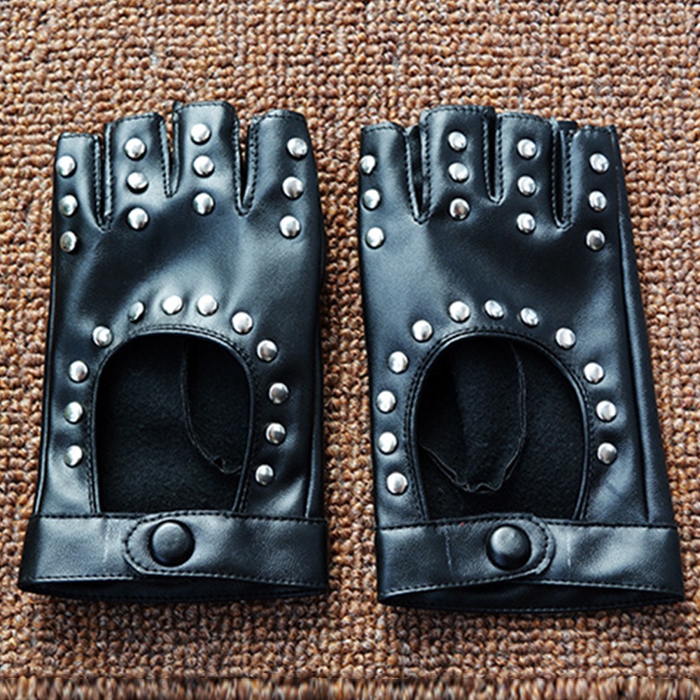 Găng Tay Da PU Hở Ngón Đính Đinh Tán Phong Cách Punk Quyến Rũ Thoải Mái Khi Biểu Diễn Nhảy Múa Cho Nữ