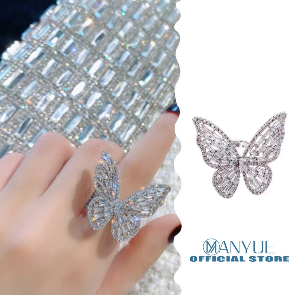 Nhẫn Hình Bướm Đính Đá Zircon Cao Cấp Phong Cách Hàn Quốc Cho Nữ