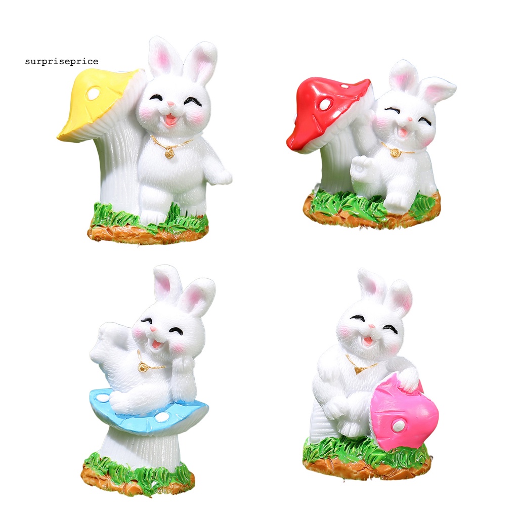 Set 4 Đồ trang trí Thỏ Bunny Mini Bằng Nhựa Resin Trang Trí Phòng Khách / Bàn Làm Việc