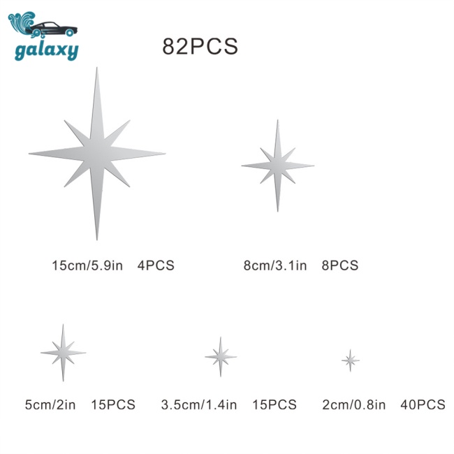 Galaxy Bộ 82 Miếng Dán Tường Tráng Gương Bằng Acrylic Chống Thấm Nước Hình Ngôi Sao Xinh Xắn Trang Trí