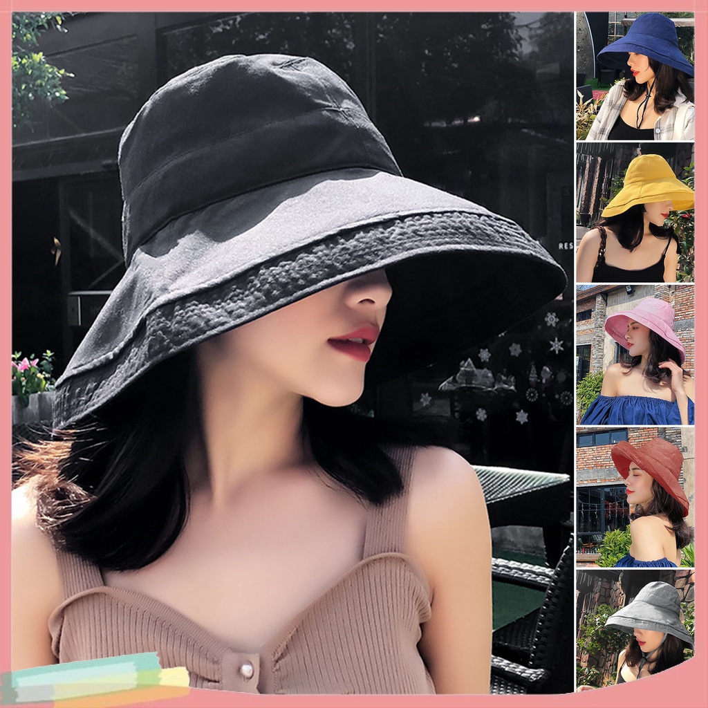 Nón Vành Tròn Màu Trơn Thoáng Khí Thời Trang Mùa Hè Cho Nữ
