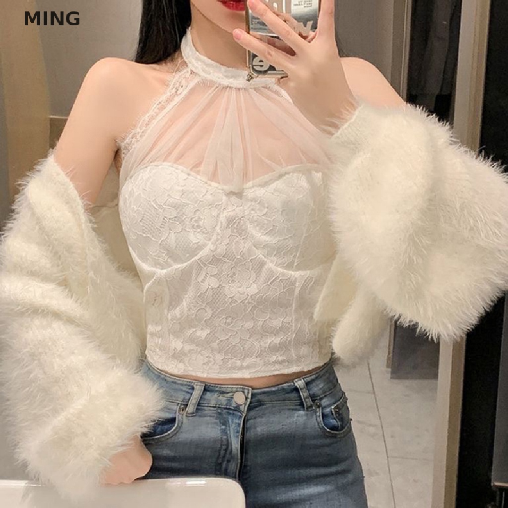 Áo Lửng Không Tay Phối Ren Lưới Thời Trang Quyến Rũ Dành Cho Nữ