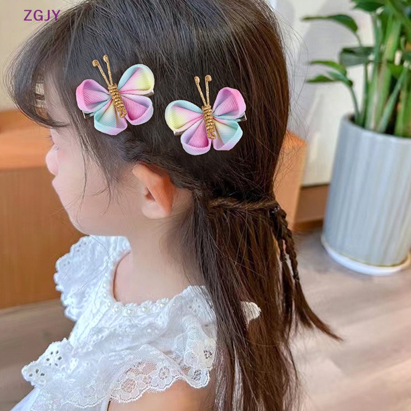 1 Cặp Kẹp Tóc Hình Bươm Bướm Màu Gradient Xinh Xắn Cho Bé Gái Mới