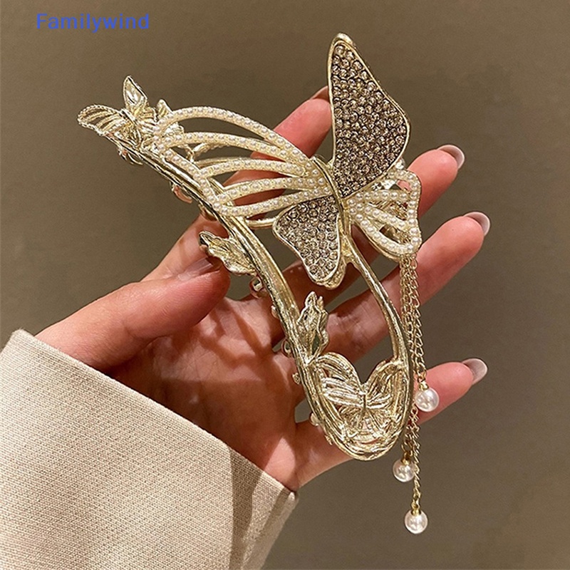 Kẹp Tóc Kim Loại Hình Bướm Đính Ngọc Trai Cho Nữ