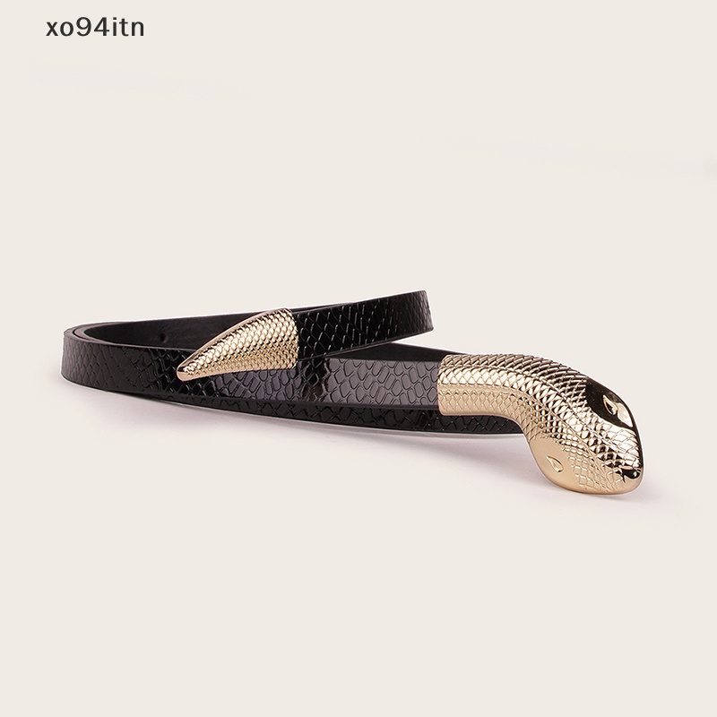 Thắt Lưng Giả Da Rắn Màu Đen Khóa Kim Loại Thời Trang Cho Nữ