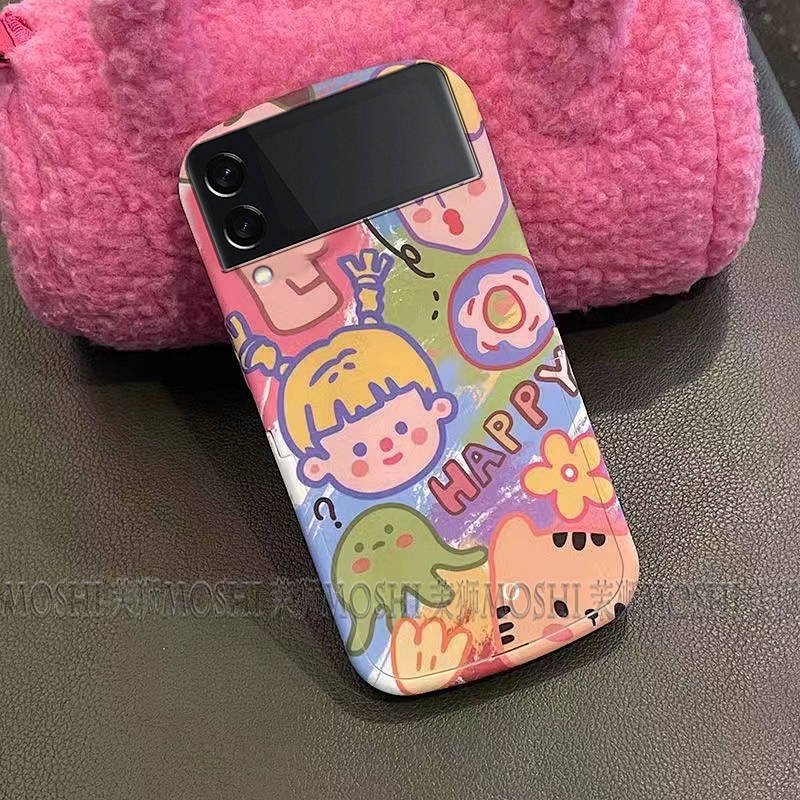 Samsung Z Flip3 European and American Retro Cute Graffiti Phone Case Niche High-End Ultra-Thin Anti-Fall Trendy Brand Ins HH8D
