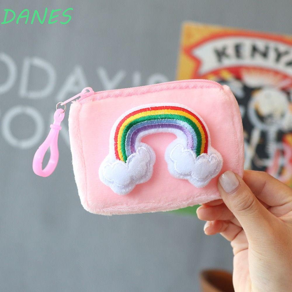 Túi Đựng Tai Nghe / Tiền Xu Phủ Lông Xù Màu Cầu Vồng Mini Có Khóa Kéo Tiện Dụng Cho Bé Gái