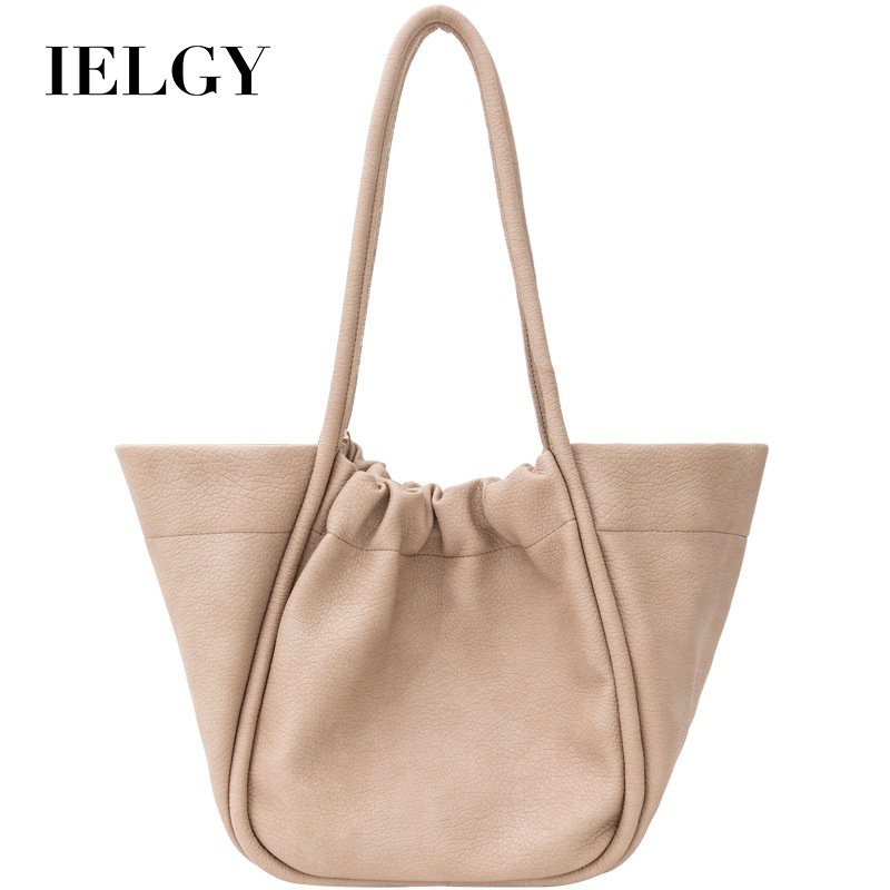 Túi Tote Đeo Vai Sức Chứa Lớn Màu Trà Sữa Xếp Ly Đơn Giản Cho Nữ