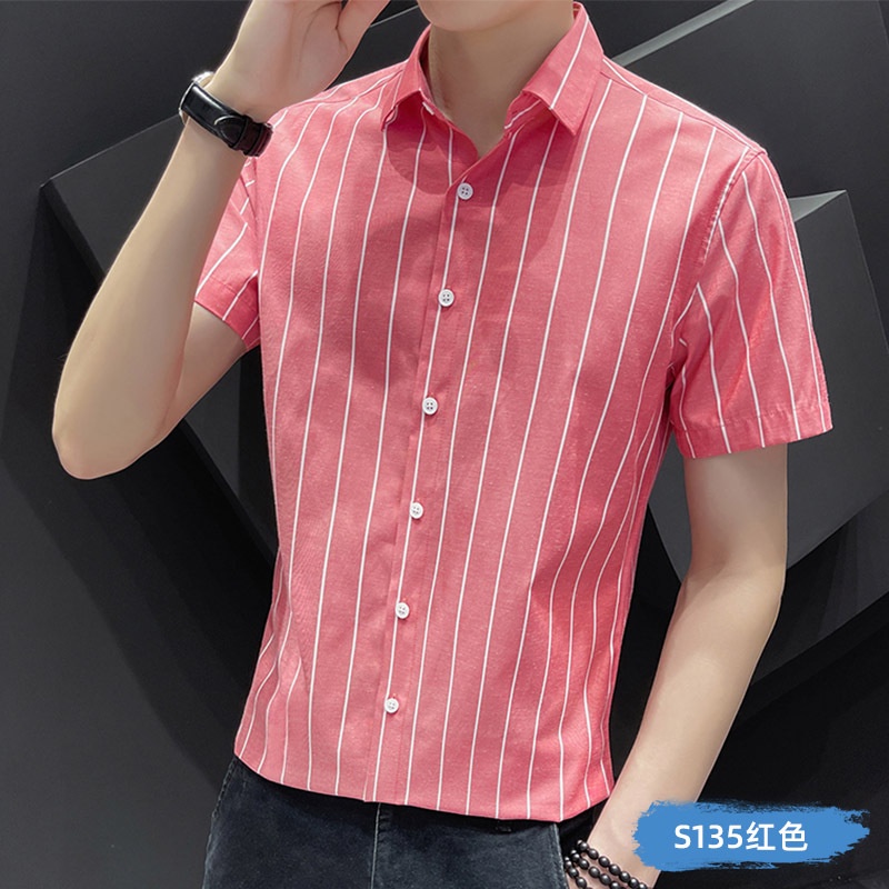 Áo Sơ Mi Lụa Tay Ngắn Họa Tiết Kẻ Sọc Thời Trang Mùa Hè Phong Cách Anh Quốc Mới Cho Nam